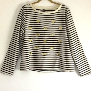 Betsey Johnson Long Sleeve Top. Gold Lip Design.